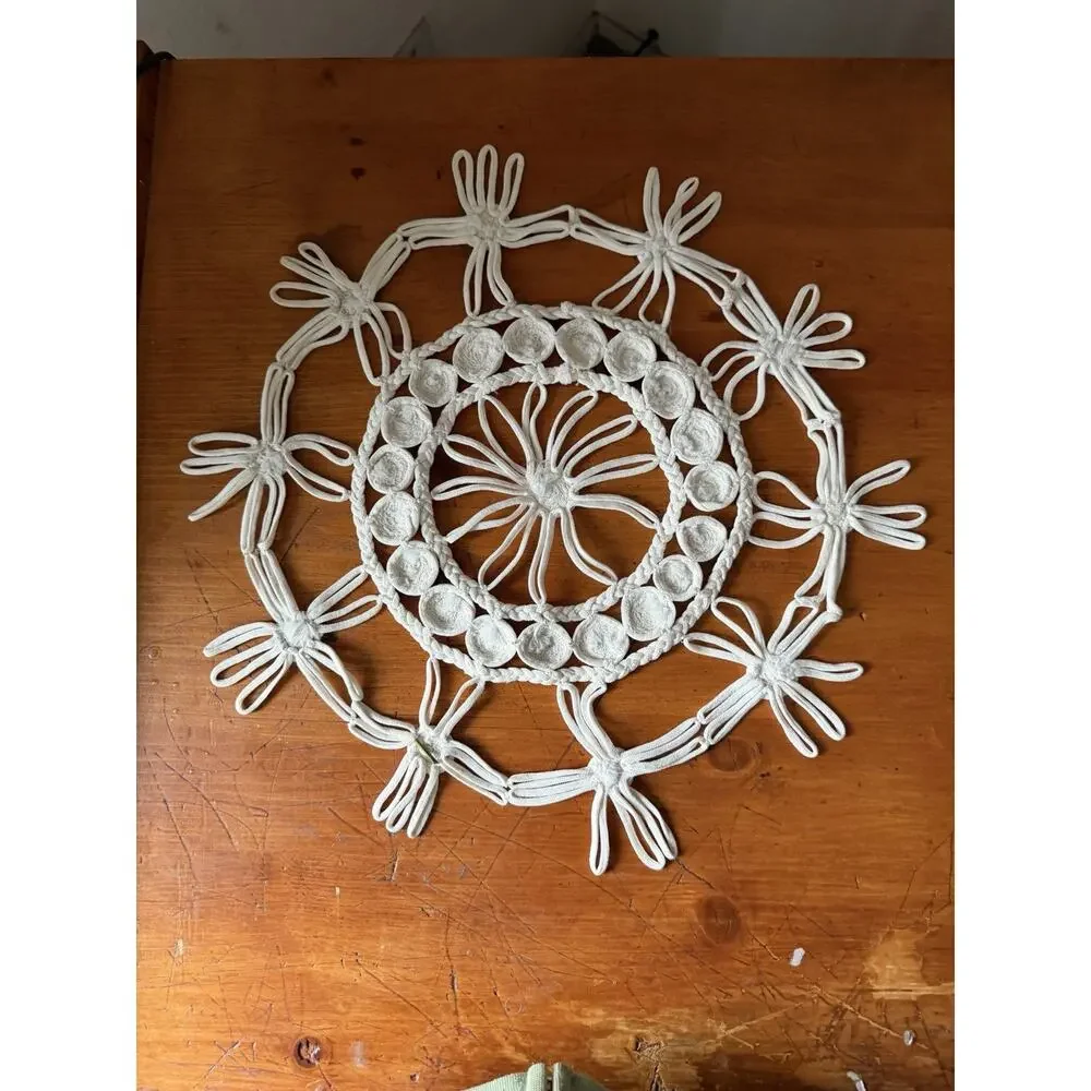 Vintage Macrame Mandala Off White Wall Decor Boho Lace Doily Romanian Style